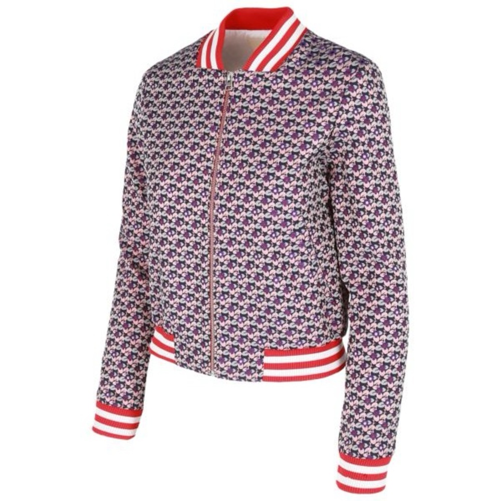 Maje Boyana Red and Blue Floral Jacquard Bomber Jacket